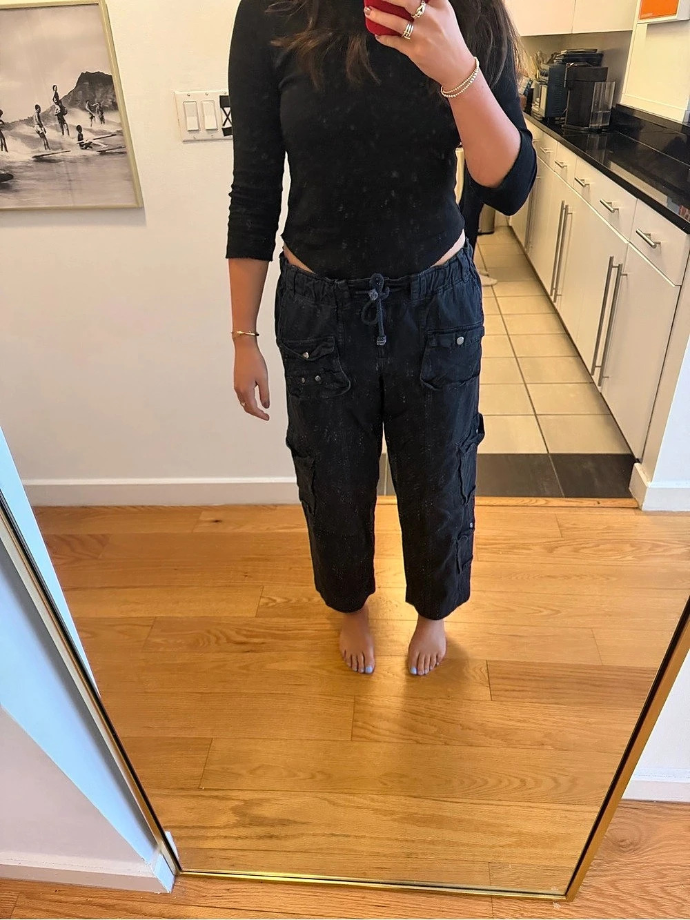 Free People Charmer Utility Pants Black Cargo Joggers